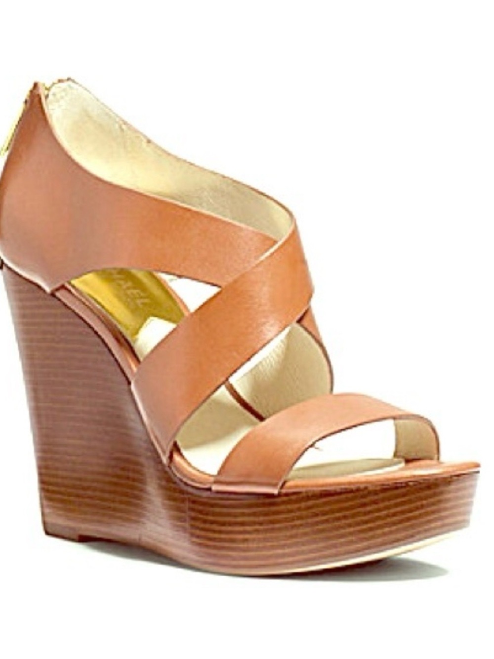 Michael Kors Cognac Leather Crisscross Wedge Sandal